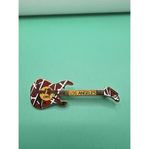 HARD ROCK CAFE GUITAR PIN LOS ANGELES CALIFONIA WHITE STRIPED VERSION